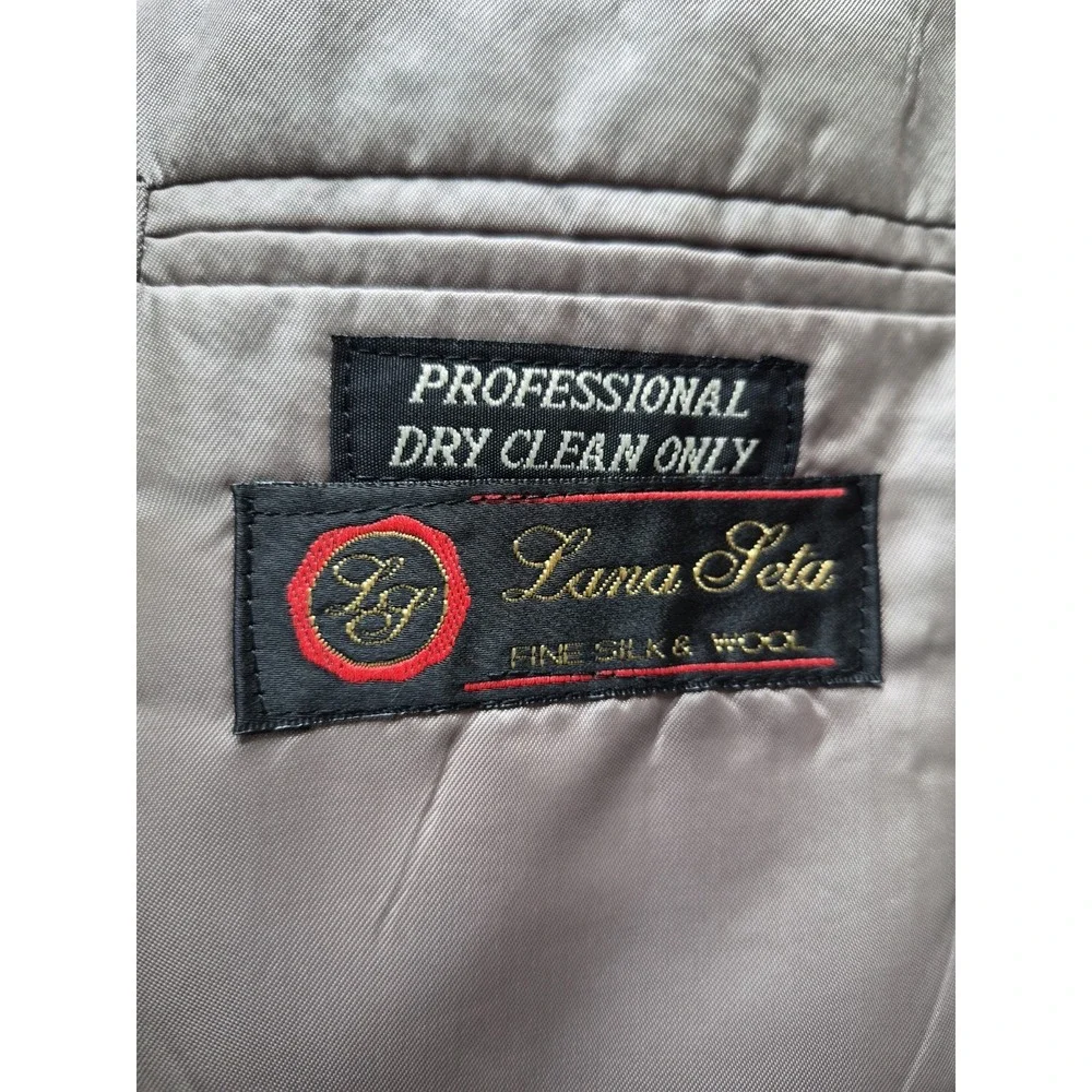 Jeffrey Banks Mens Wool Silk Sport Coat 36L Blue Cream Geometric 3 Button Jacket